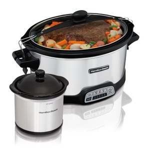 7qt Stay or Go Programmable Slow Cooker w/ Party Dipper Stainless Steel