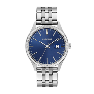 Men's Silver-Tone Stainless Steel Watch, Dark Blue Dial