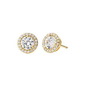 Sterling Gold Pave Round Stud Earrings