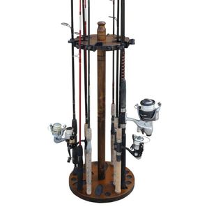 24-Fishing Rod Round Storage Rack - Dark Stain